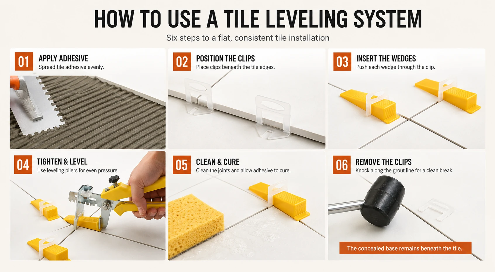 Six-step guide to installing tile leveling clips and wedges