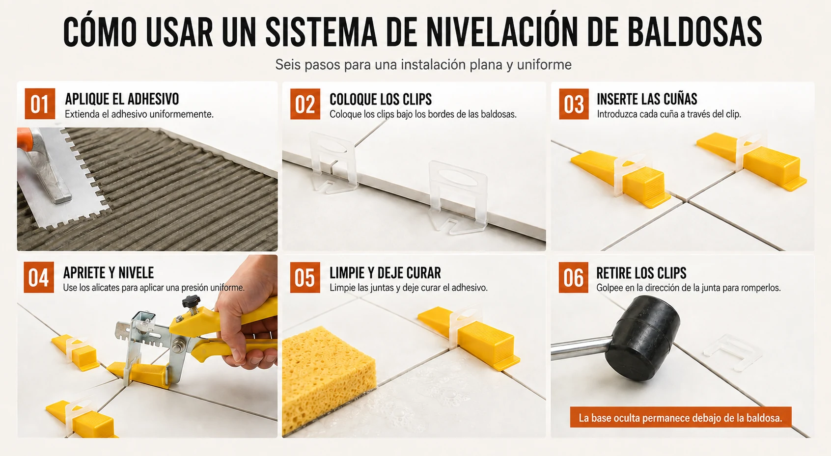 Guía de seis pasos para instalar clips y cuñas de nivelación de baldosas